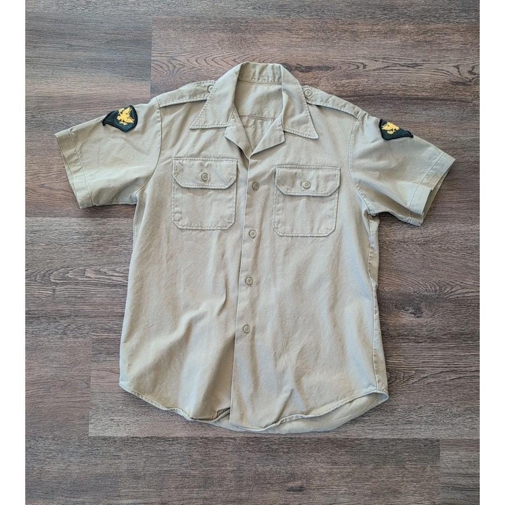 Vietnam Era US Army Military Khaki Utility Short Sleeve Shirt Fit Small Tag Med